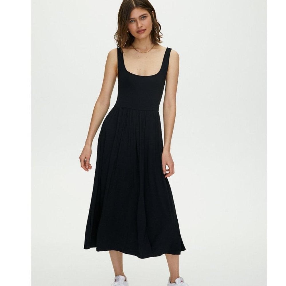 Aritzia Wilfred Assonance Small Black Rayon Jersey Scoop Neck Tank Midi Dress